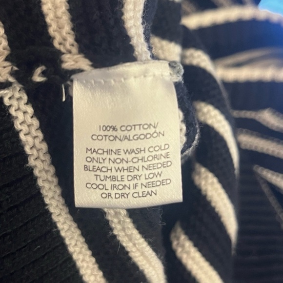 Ann Taylor LOFT 100% Cotton Sweater Black White Whipstitch Raglan Small - Picture 9 of 9